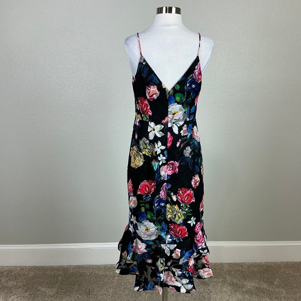 Aidan Mattox Floral Print Ruched High-Low Sleeveless Cocktail Dress Black Size 6 - Picture 7 of 13